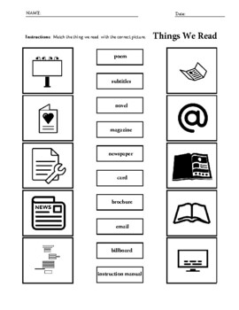 Things We Read - Vocabulary Worksheets by ELT Buzz Teaching Resources