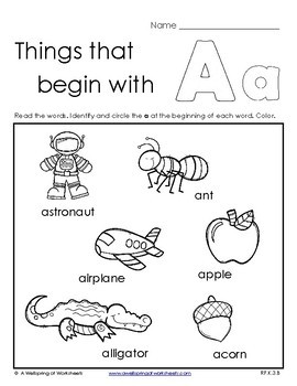 Download Things that Begin with A-Z Worksheets by A Wellspring of Worksheets