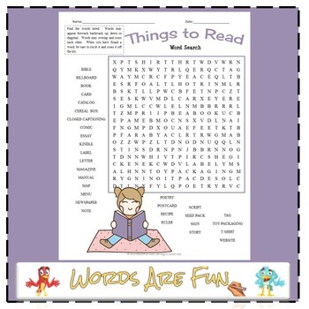 cereal box word search
