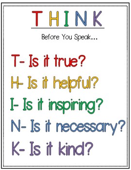 Think Before You Speak Activity- Social Skills by Jazzy 