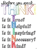 'Before you speak... THINK!' Colorful Classroom Poster