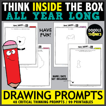 Preview of Think INSIDE the Box Drawing Prompts ALL YEAR | Finish the Drawing | NO PREP