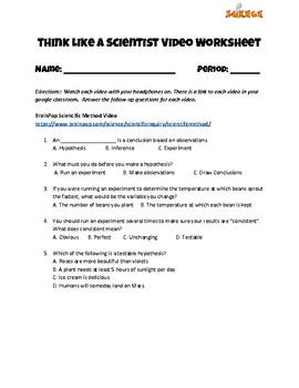 Think Like A Scientist Video Worksheet By The Shep Shop TpT