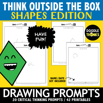 Preview of Think OUTSIDE the Box Drawing Prompts SHAPES | Doodle Challenge | No Prep