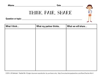 Preview of Think, Pair, Share Graphic Organizer