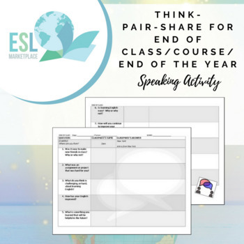 Preview of Think-Pair-Share Speaking Activity - End of Class/Class Reflection(Fillable PDF)
