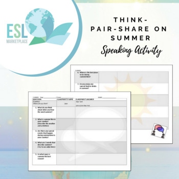 Preview of Think-Pair-Share Speaking Activity - Summer / Summertime