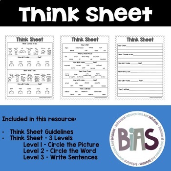Preview of Think Sheet for Behavior Reflection