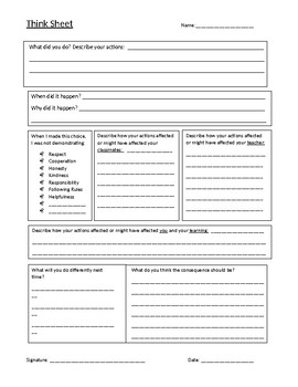 Think Sheet by Kyra Pesso | TPT