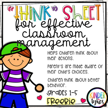 Preview of Think Sheet for Classroom Management Grades 1-5