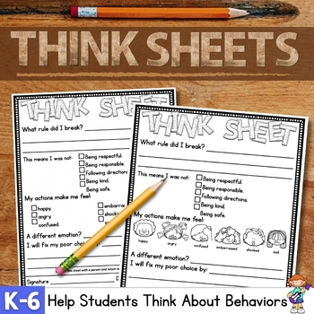 Preview of Think Sheets to Help Kids Think About Their Actions