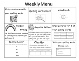 Think Tac Toe (Weekly Menu) --spelling or vocabulary words