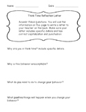 Think Time/Behavior Reflection Letter for Grades 3rd-5th