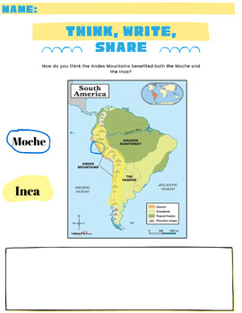 Preview of Think Write Share with Map focused on Inca and Moche
