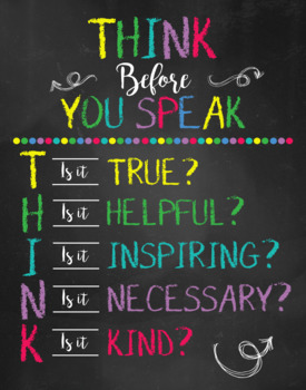 Preview of Think before you speak - Teacher Classroom Decor - Personalized Teacher Sign