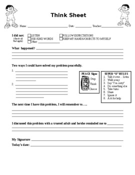 Preview of Think sheet for students to reflect on their behaviors(editable & fillable doc.)
