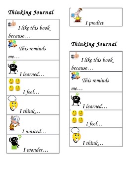 Preview of Thinking Journal Reading Strategies Prompts Bookmark for K-12