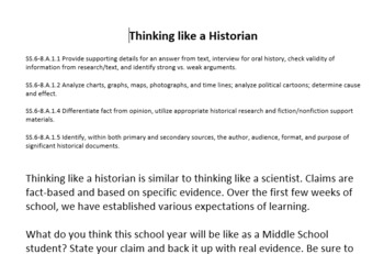 Preview of Thinking Like A Historian Priming Activity