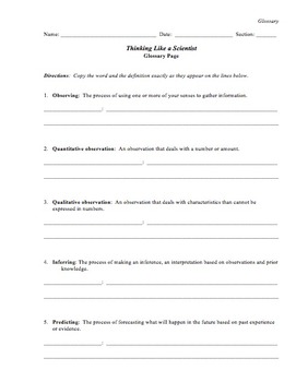 Thinking Like a Scientist Vocabulary Packet Freebie by Adventures in