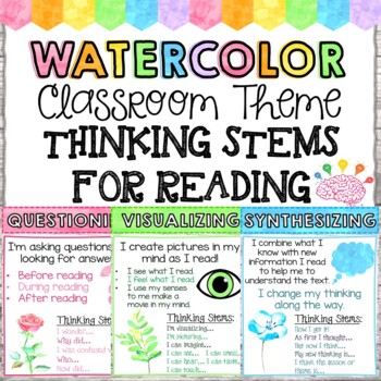 Preview of Thinking Stems for Reading (Watercolor Classroom Theme)