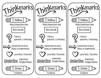 Preview of Thinkmarks Bookmarks For Close Reading or Annotating Text