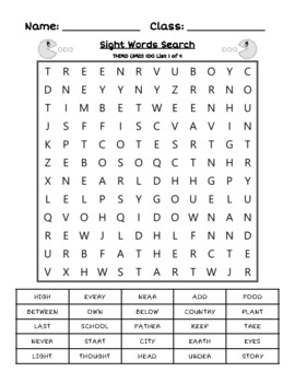Preview of Third (3rd) 100 - 4 Frequency Sight Words Printable Word Searches w/ Keys