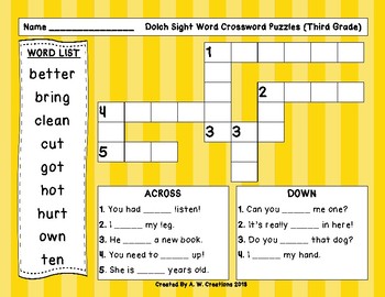 3rd grade crosswords free printable
