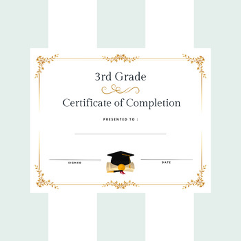 Preview of Third 3rd Grade Graduation Diploma Certificate Award Printable 8"x 10"