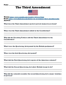 Preview of Third Amendment "Watch, Read & Answer" Online Assignment (PDF)
