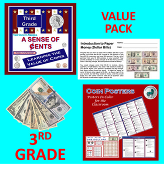 Preview of Third Grade - A Sense of Cents and Coin Posters BUNDLE