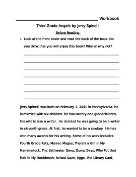 Preview of Third Grade Angels by Jerry Spinelli Workbook