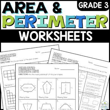 Preview of Third Grade Area & Perimeter Worksheets | Tiling, Irregular Shapes, Missing Side