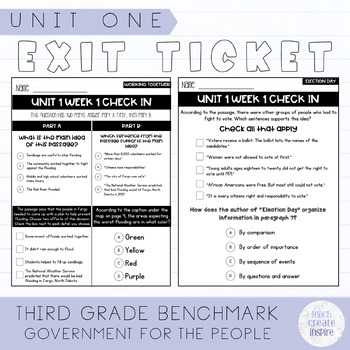 Preview of Third Grade Benchmark Advance: Unit 1 Week 1 Check In