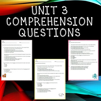 Preview of Third Grade Benchmark Advance Unit 3 Comprehension Questions Bundle