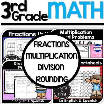 Preview of Third Grade Bilingual Math Bundle in English & Spanish DIGITAL LEARNING