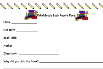 Preview of Third Grade Book Report Form For Chapter Books