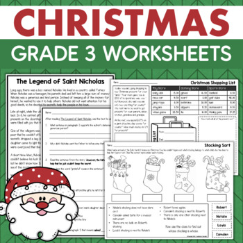 Preview of 3rd Grade CHRISTMAS Printables Packet Math Literacy Language Arts Activities