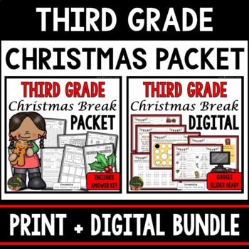 Preview of Third Grade Christmas Break Homework Packet - Print & Digital Distance Learning