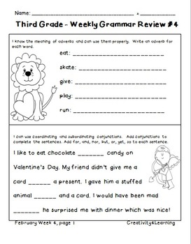 third grade common core daily grammar review february edition tpt