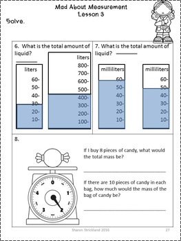 Third Grade Common Core Math-3.MD.2-Mass and Volume by Sharon Strickland