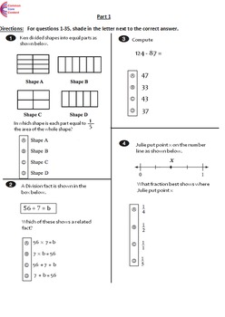 Preview of 3rd Grade Common Core Math ASSESSMENT Form A - Mirrors Common Core State Test