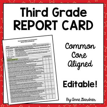 Preview of Third Grade Report Card Template  (Common Core Standards Based Progress Report)