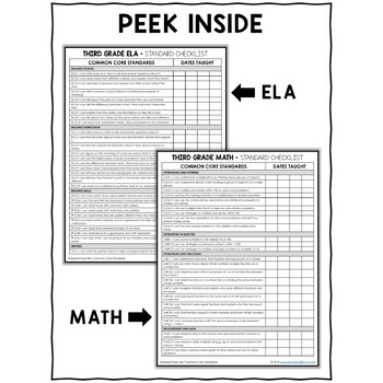 Third Grade Common Core Standards I Can Checklists 1 by Nicole and Eliceo