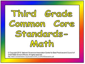 Third Grade Common Core Standards- Math Posters by Jane Williams