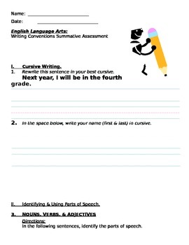 Preview of Third Grade Writing Conventions Summative  Assessment