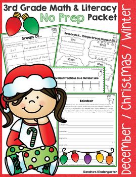 Preview of Third Grade December / Christmas No Prep Math and Literacy Common Core Packet