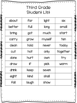 5th grade dolch sight words assessment