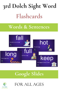 Preview of Third Grade Dolch Sight Words Flashcards--With sentences and pictures