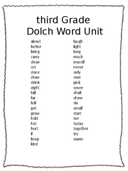 Preview of Third Grade Dolch Word Unit