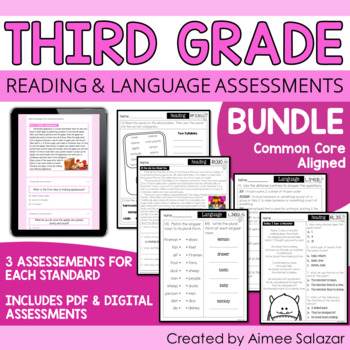 Preview of Third Grade ELA Assessments BUNDLE / Distance Learning
